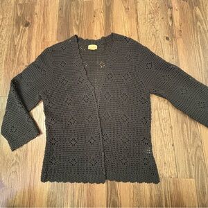Caslon Normstorm Black Crochet Open-Front Sweater/Cardigan Size M